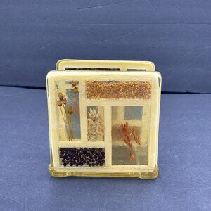 Vtg Napkin Holder 70's Lucite Resin Acrylic Seeds Flowers Farmhouse‎ Granola